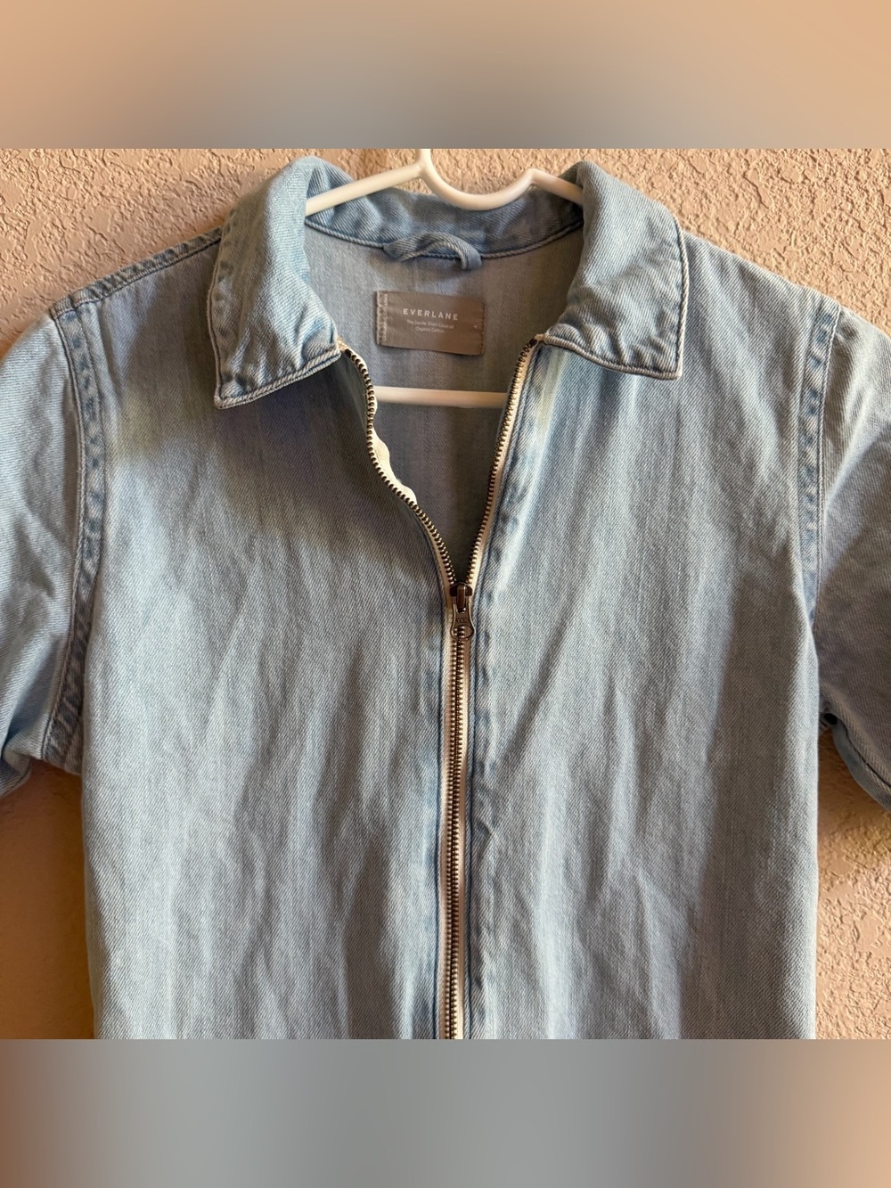 Everlane The Denim Short Coverall Zip Front Organic in Light Wash Blue Size 4 - Picture 6 of 10